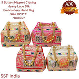 SHREE SHYAM PRODUCTS HEAVY LACE SILK EMBROIDERY POTLI BAG MAGNET BUTTON