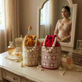 SHREE SHYAM PRODUCTS VELVET LUCKNOWI LACE POTLI BAG