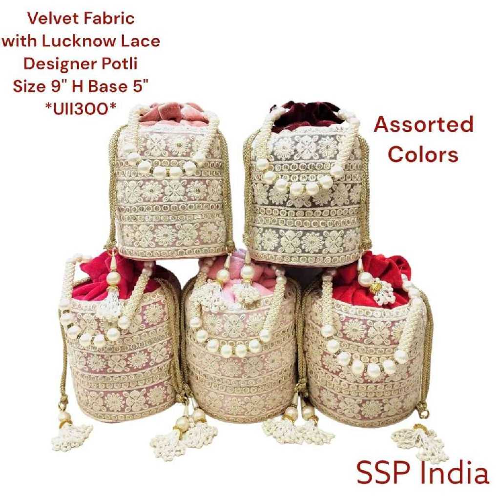 SHREE SHYAM PRODUCTS VELVET LUCKNOWI LACE POTLI BAG