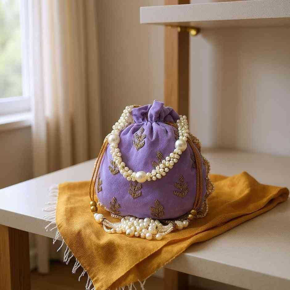 SHREE SHYAM PRODUCTS VELVET HAND WORK POTLI BAG