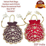SHREE SHYAM PRODUCTS VELVET HAND WORK ZARDOZI POTLI BAG