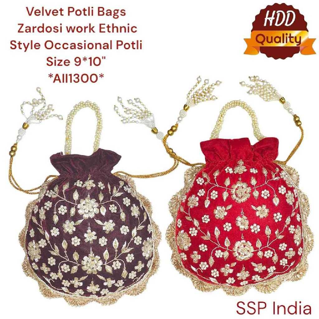 SHREE SHYAM PRODUCTS VELVET HAND WORK ZARDOZI POTLI BAG