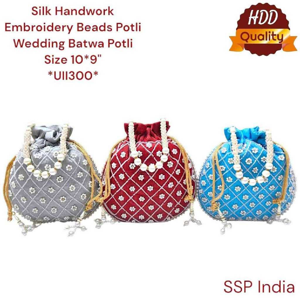 SHREE SHYAM PRODUCTS HAND EMBROIDERED SILK POTLI BAG