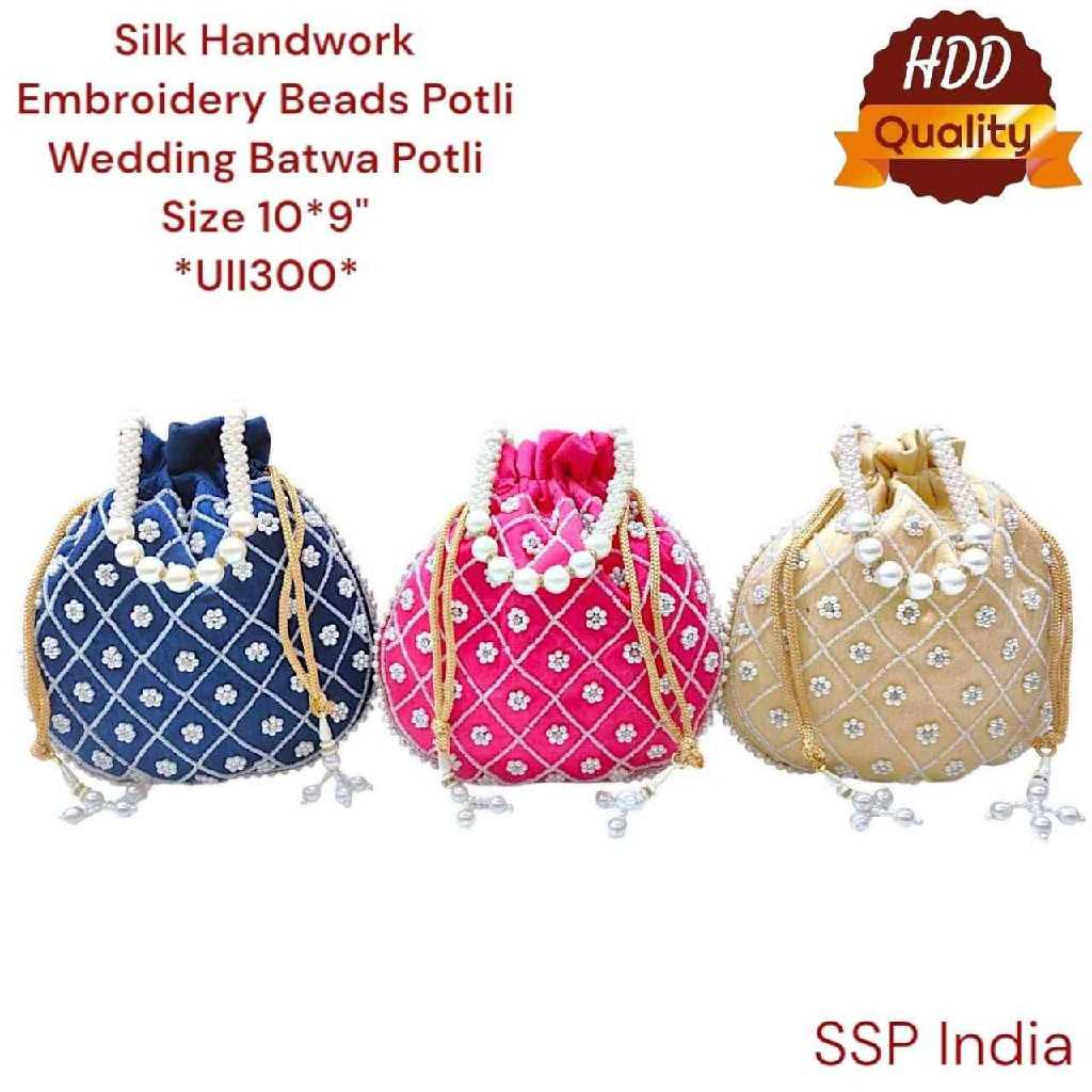 SHREE SHYAM PRODUCTS HAND EMBROIDERED SILK POTLI BAG