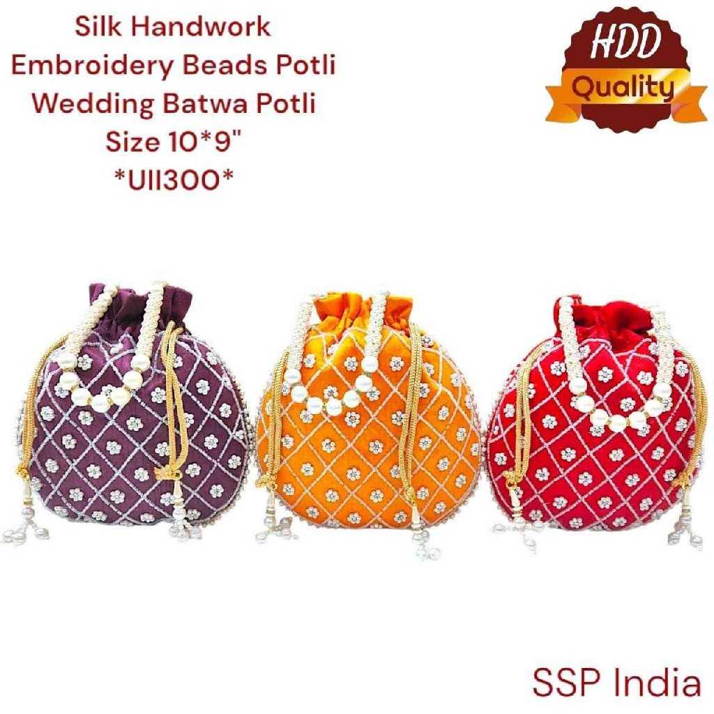SHREE SHYAM PRODUCTS HAND EMBROIDERED SILK POTLI BAG