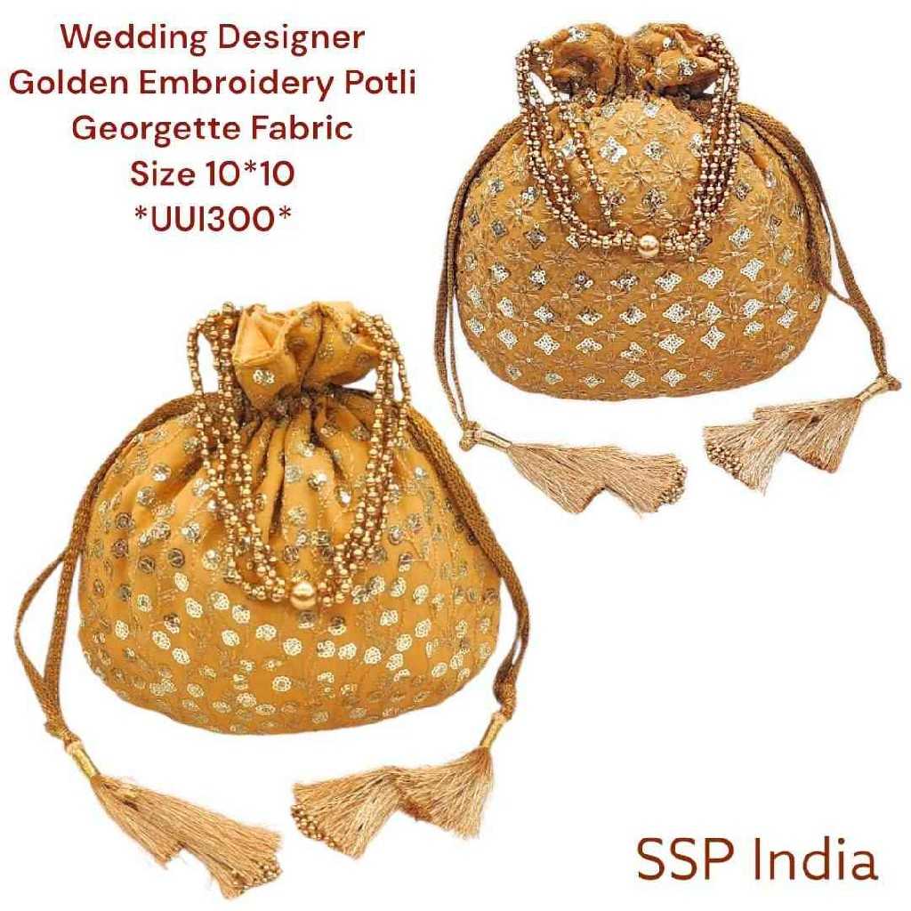 SHREE SHYAM PRODUCTS GOLDEN FLOWER SEQUIN POTLI BAGS