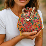 SHREE SHYAM PRODUCTS PAITHANI DESIGN MULTICOLOR BROCADE POTLI BAGS