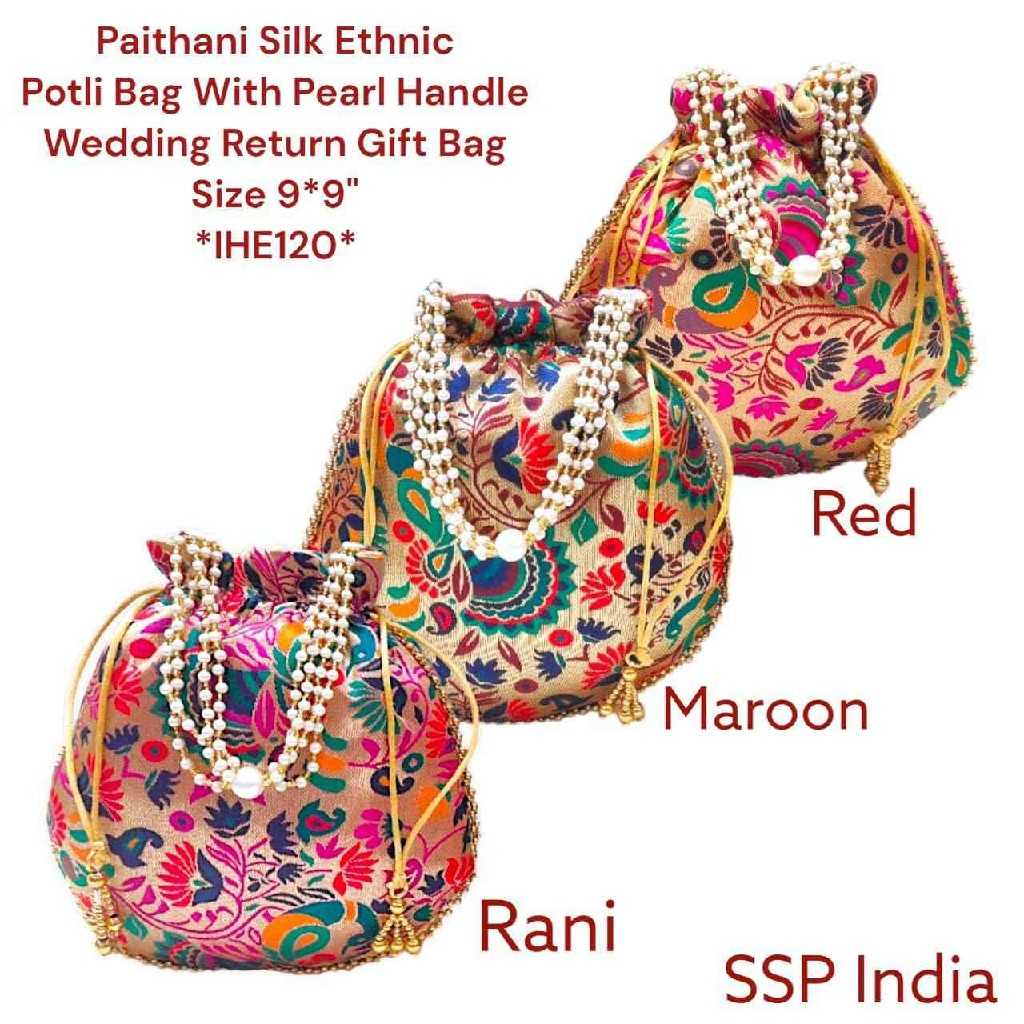 SHREE SHYAM PRODUCTS PAITHANI DESIGN MULTICOLOR BROCADE POTLI BAGS