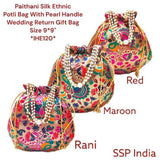 SHREE SHYAM PRODUCTS PAITHANI DESIGN MULTICOLOR BROCADE POTLI BAGS
