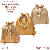 SHREE SHYAM PRODUCTS BANARASI TEXTURE GOLDEN DESIGNER POTLI BAGS