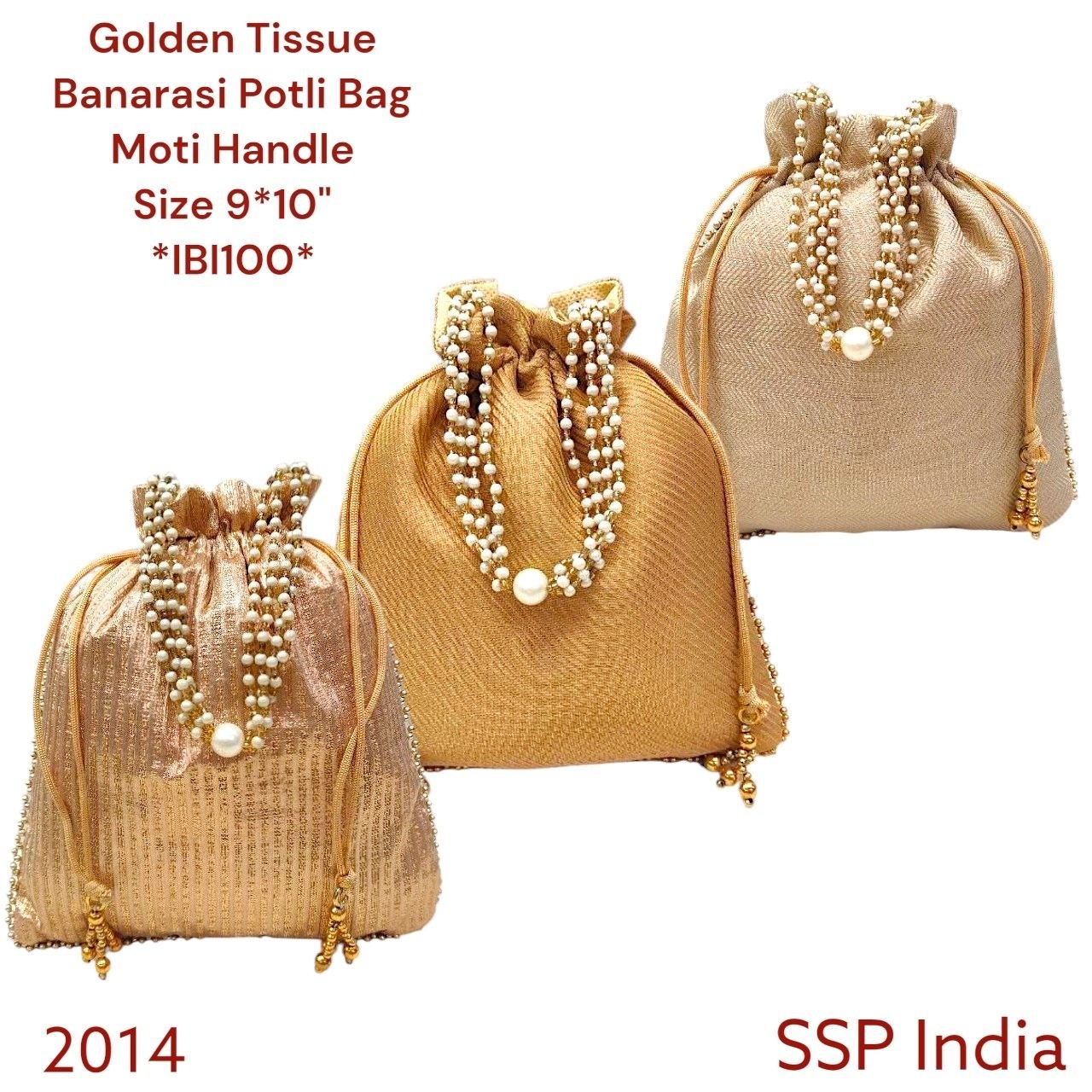 SHREE SHYAM PRODUCTS BANARASI TEXTURE GOLDEN DESIGNER POTLI BAGS