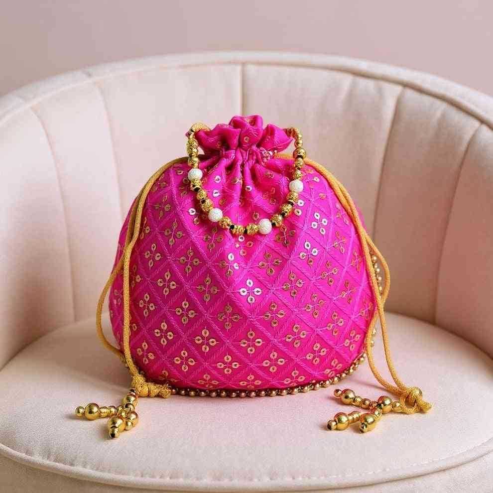 SHREE SHYAM PRODUCTS ONE SIDE TIKLI SILK POTLI BAGS