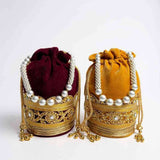 SHREE SHYAM PRODUCTS VELVET PEARL HANDLE POTLI BAGS