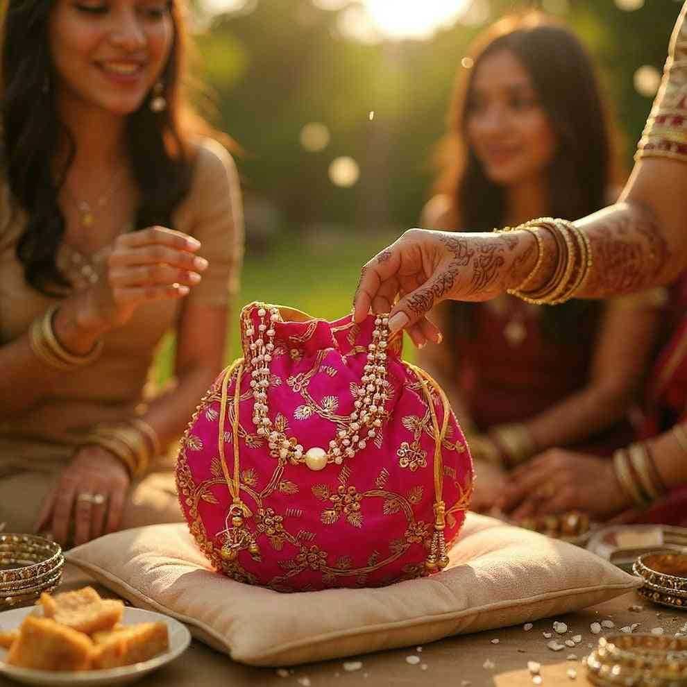 SHREE SHYAM PRODUCT VELVET SEQUINS WORK ETHNIC POTLI BAGS