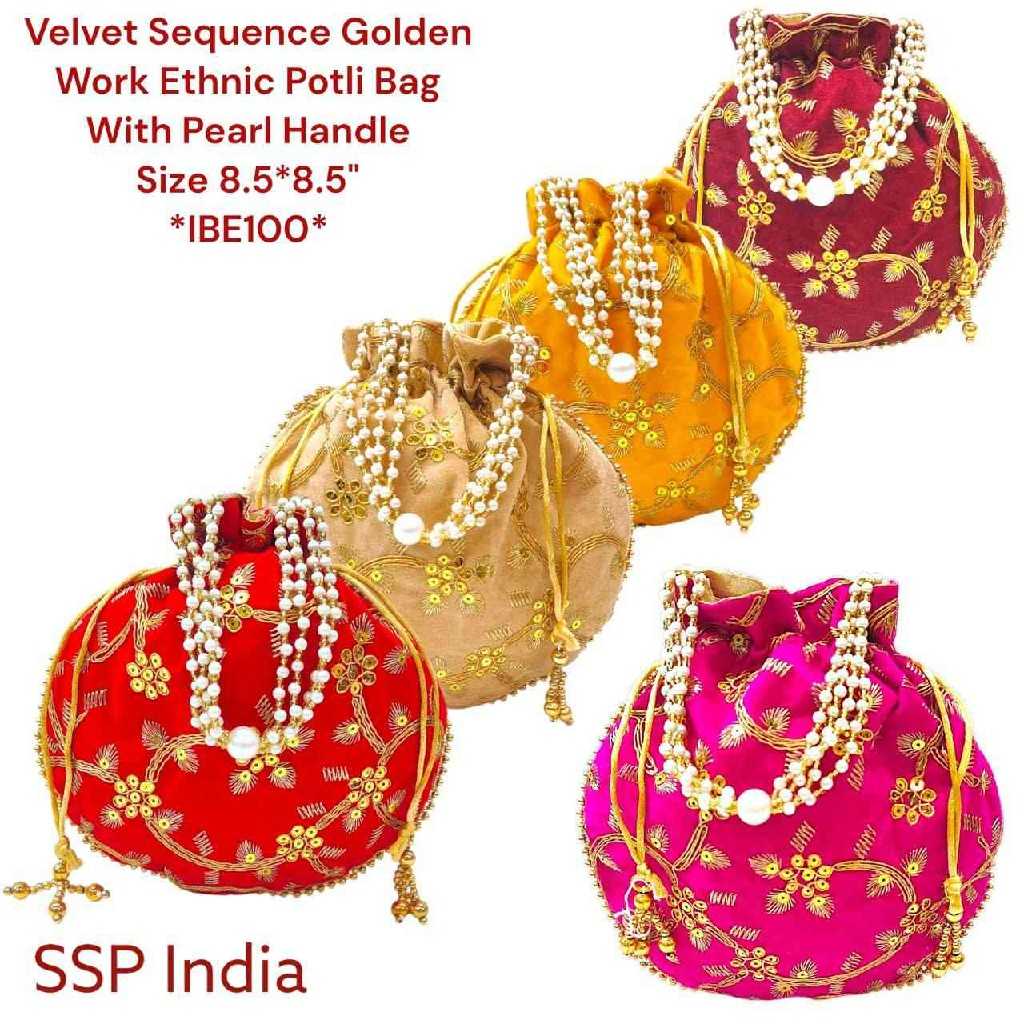 SHREE SHYAM PRODUCT VELVET SEQUINS WORK ETHNIC POTLI BAGS