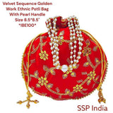 SHREE SHYAM PRODUCT VELVET SEQUINS WORK ETHNIC POTLI BAGS
