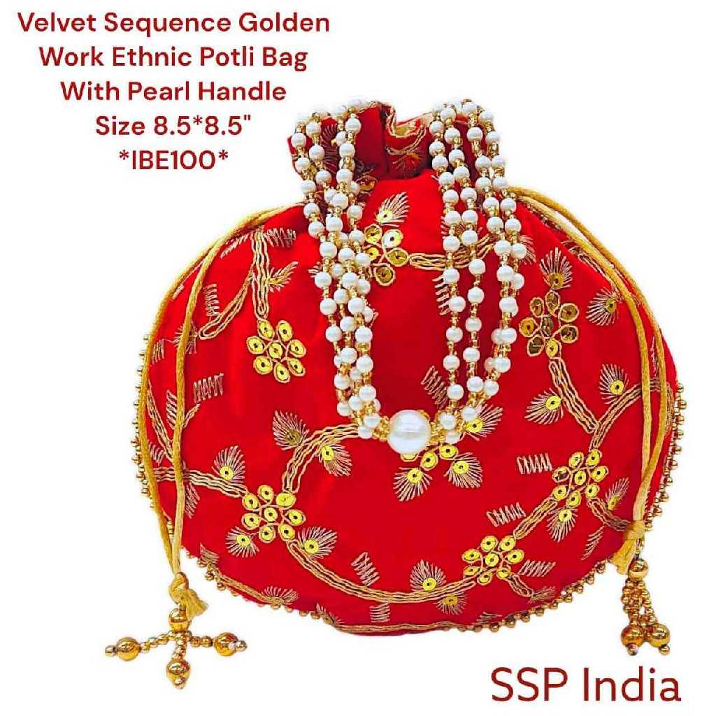 SHREE SHYAM PRODUCT VELVET SEQUINS WORK ETHNIC POTLI BAGS