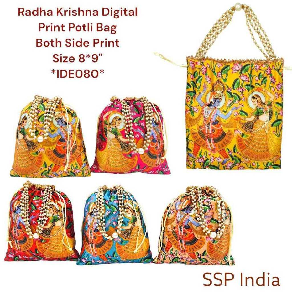 SHREE SHYAM PRODUCTS RADHA KRISHNA SILK DIGITAL PRINT POTLI BAGS