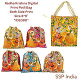 SHREE SHYAM PRODUCTS RADHA KRISHNA SILK DIGITAL PRINT POTLI BAGS