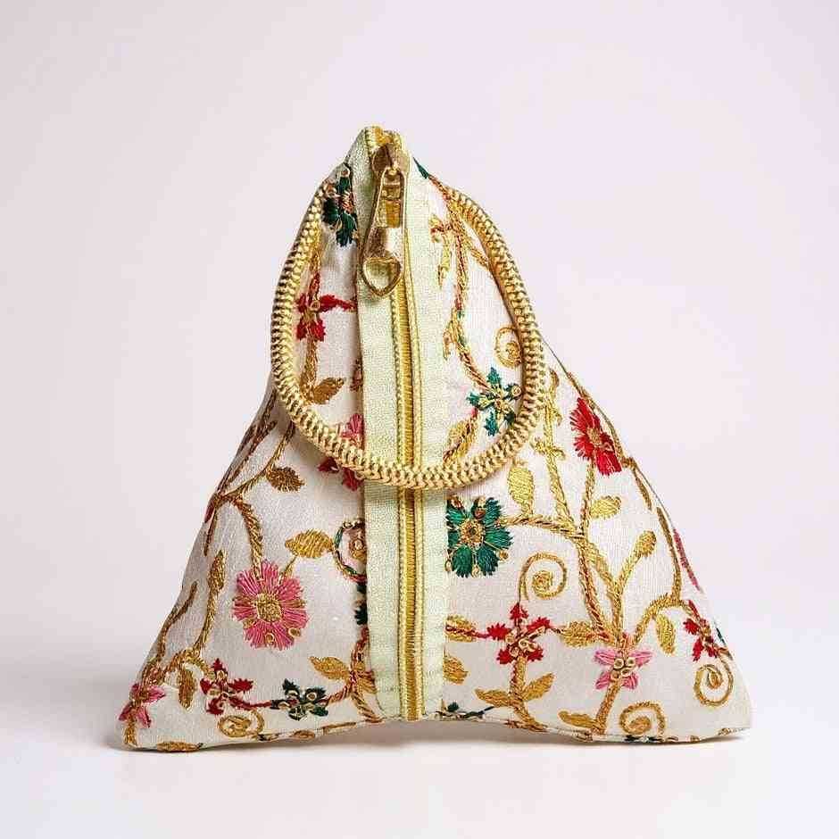 SHREE SHYAM PRODUCTS TRIANGLE SHAPE SILK EMBROIDERED POTLI BAGS