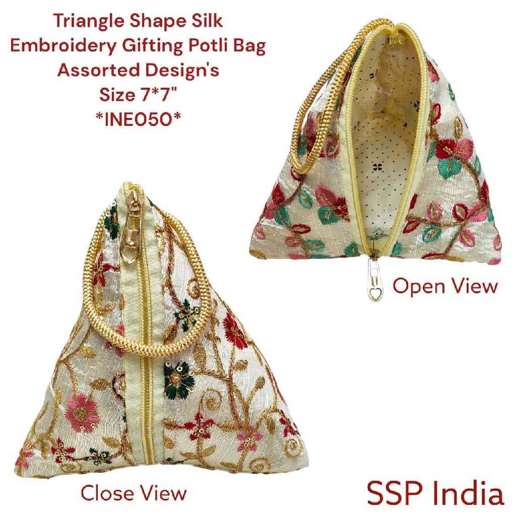 SHREE SHYAM PRODUCTS TRIANGLE SHAPE SILK EMBROIDERED POTLI BAGS