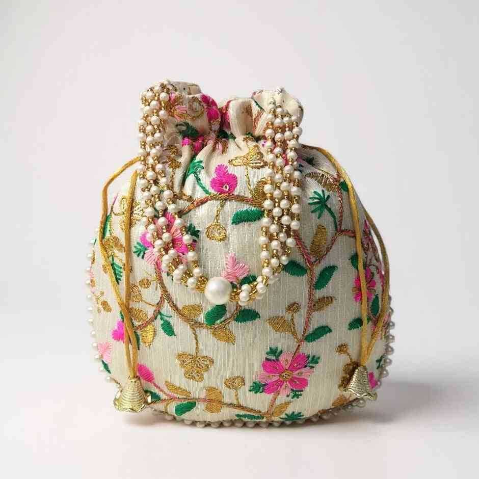 SHREE SHYAM PRODUCT SEMBROIDERED SILK POTLI BAGS
