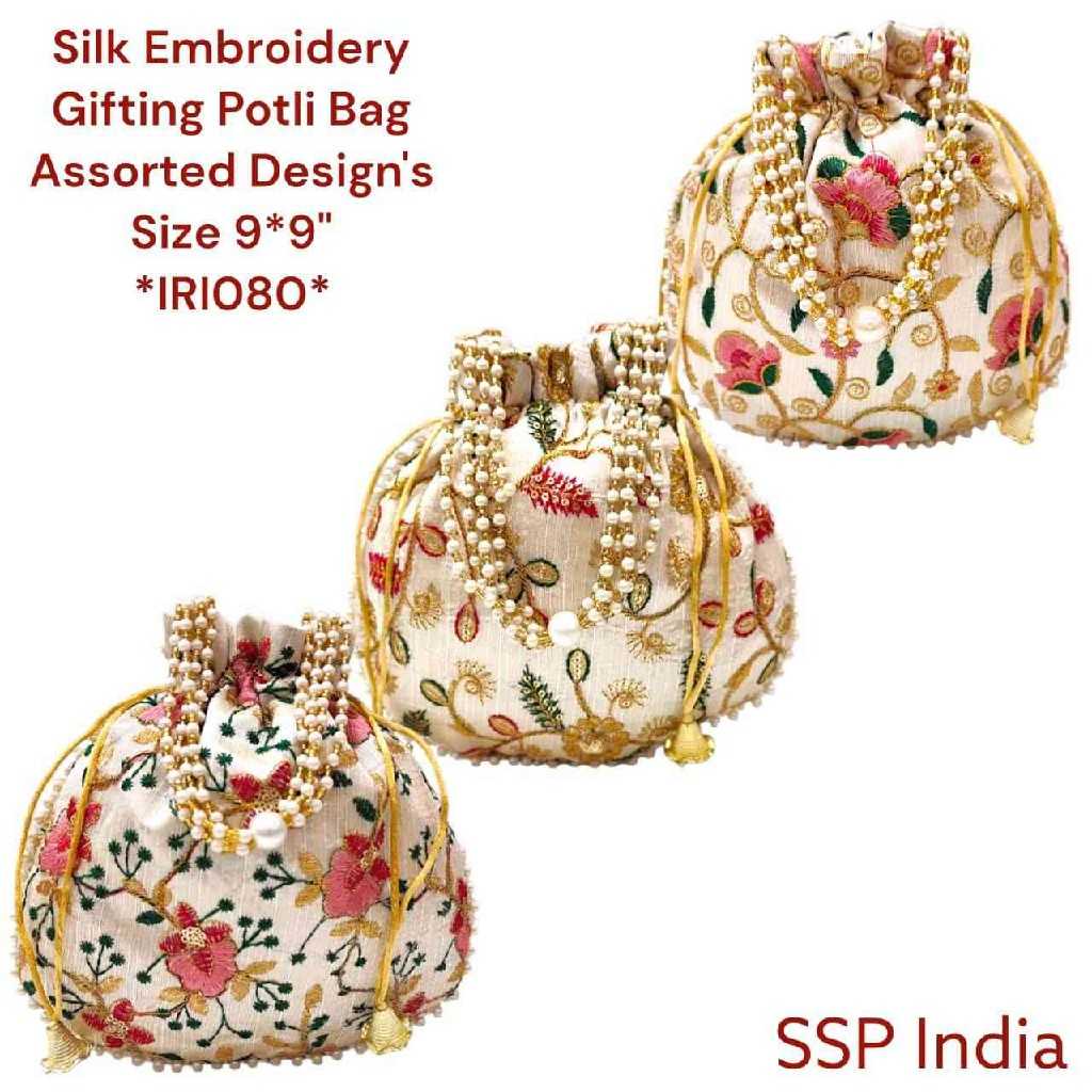 SHREE SHYAM PRODUCT SEMBROIDERED SILK POTLI BAGS