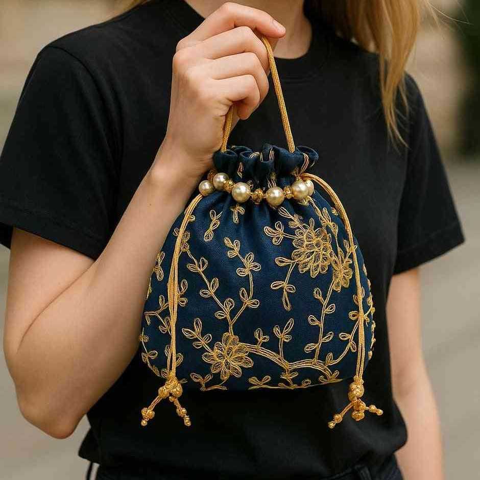 SHREE SHYAM PRODUCTS SILK JARI EMBROIDERED POTLI BAGS