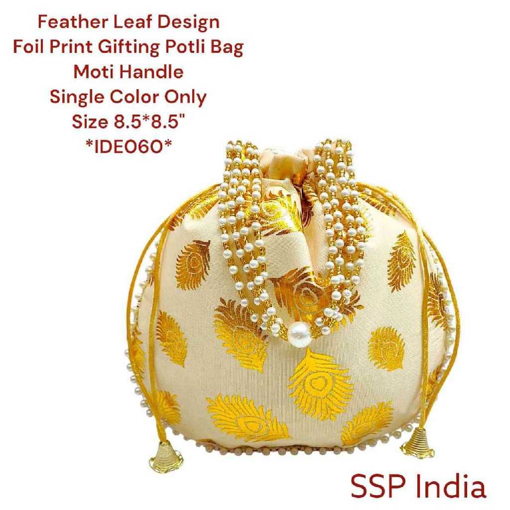 SHREE SHYAM PRODUCTS FOIL PRINT FEATHER SILK POTLI BAGS