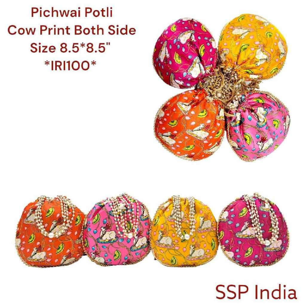 SHREE SHYAM PRODUCTS PICHWAI COW PRINT SILK POTLI BAGS
