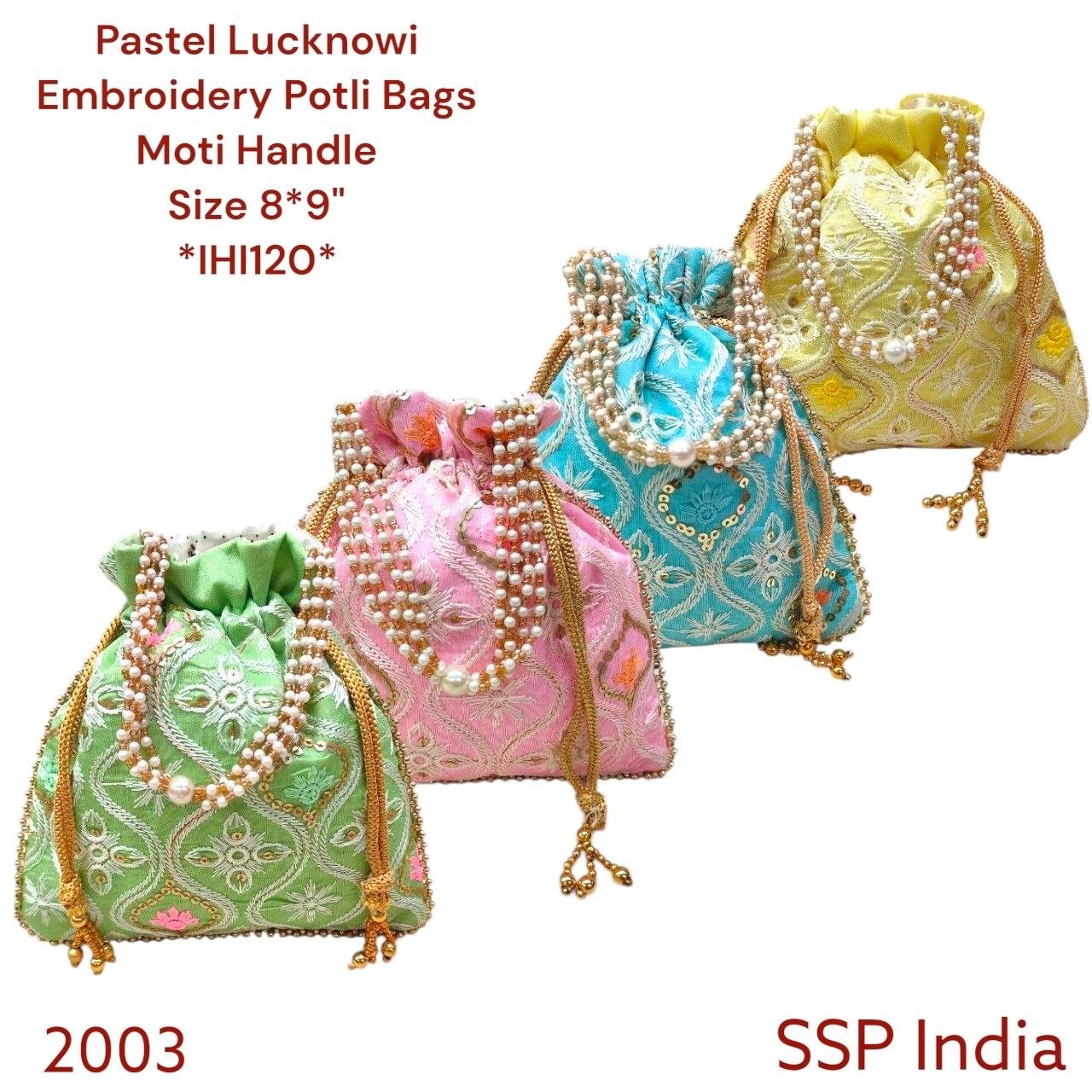 SHREE SHYAM PRODUCTS THREAD PASTEL EMBROIDERY SILK POTLI BAGS