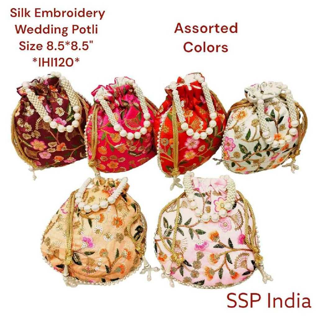 SHREE SHYAM PRODUCTS FLOWER EMBROIDERY SILK POTLI BAGS
