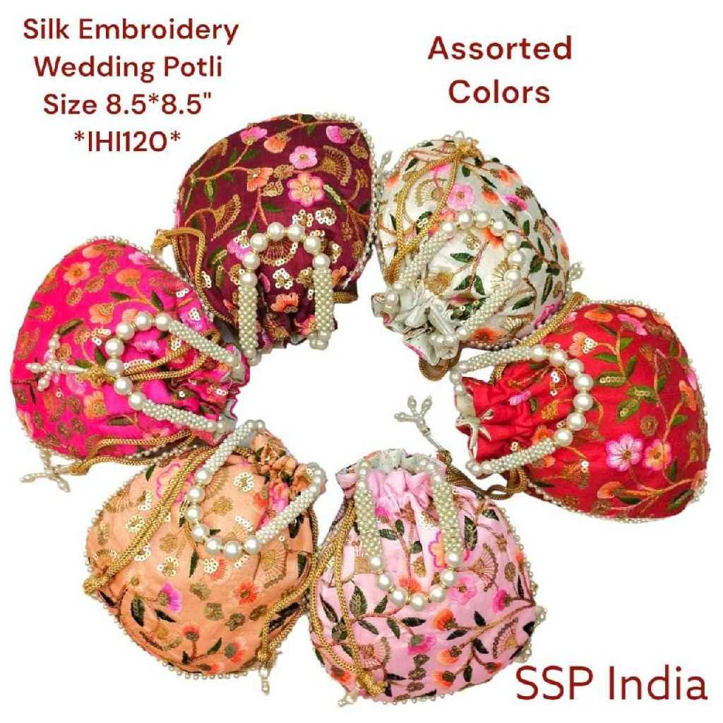SHREE SHYAM PRODUCTS FLOWER EMBROIDERY SILK POTLI BAGS