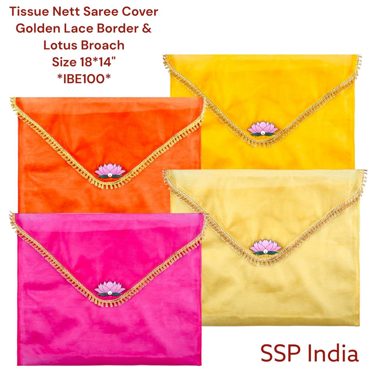 SHREE SHYAM PRODUCTS TISSUE FLAP SAREE COVER WITH LOTUS BROACH