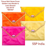 SHREE SHYAM PRODUCTS TISSUE FLAP SAREE COVER WITH LOTUS BROACH