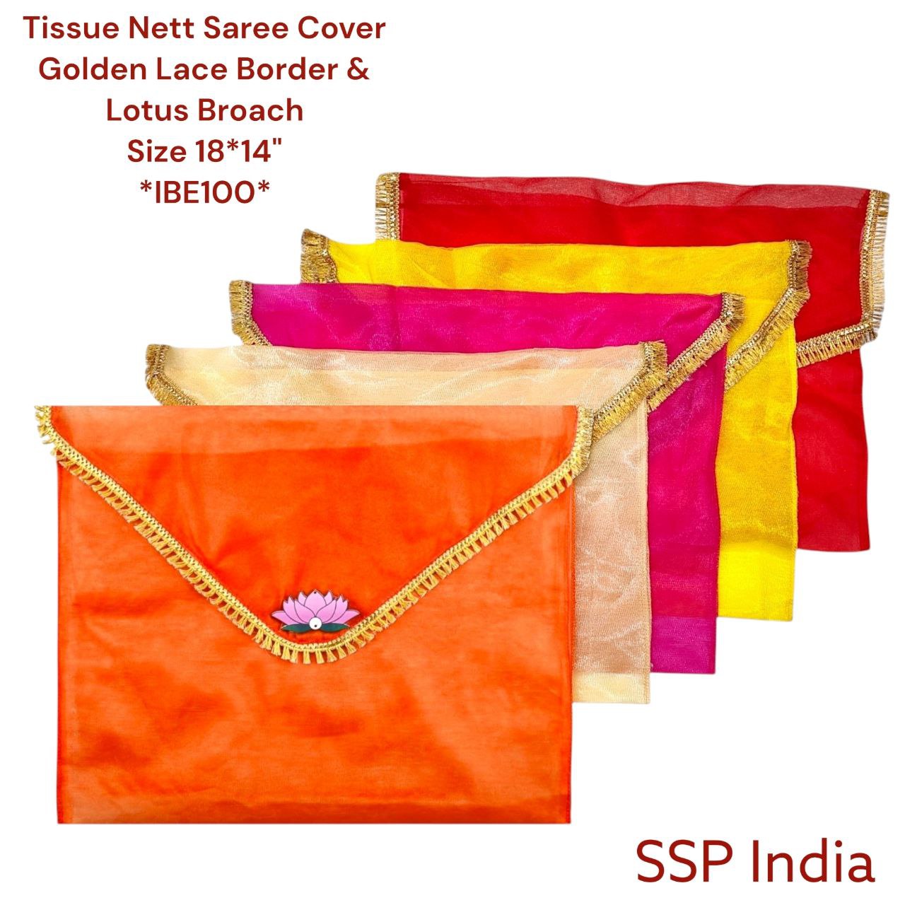 SHREE SHYAM PRODUCTS TISSUE FLAP SAREE COVER WITH LOTUS BROACH