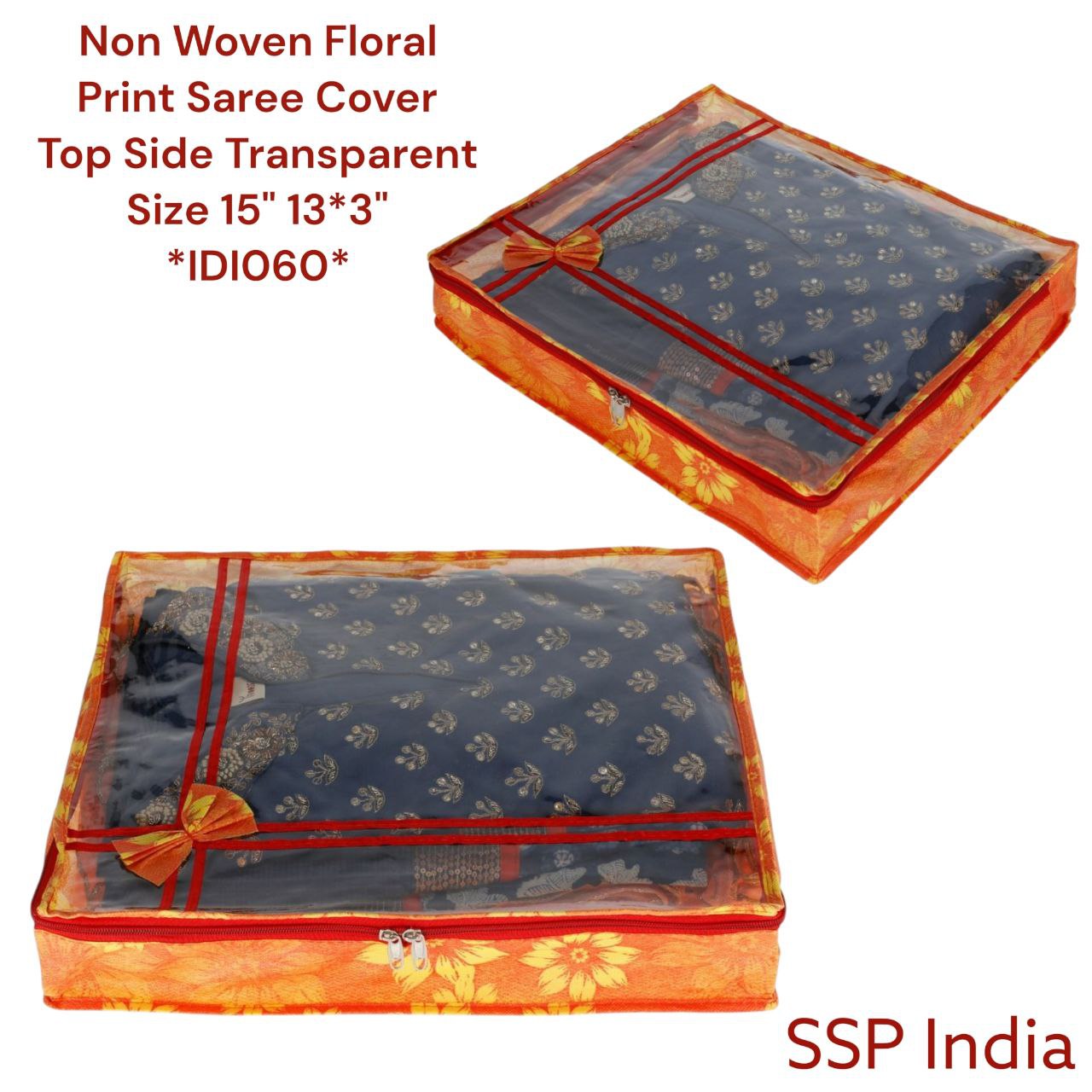 SHREE SHYAM PRODUCTS 3 INCH NON WOVEN SAREE COVER ORANGE FLOWER