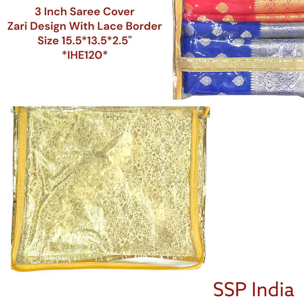 SHREE SHYAM PRODUCTS 3 INCH TRANSPARENT GOLDEN JARI SAREE COVER