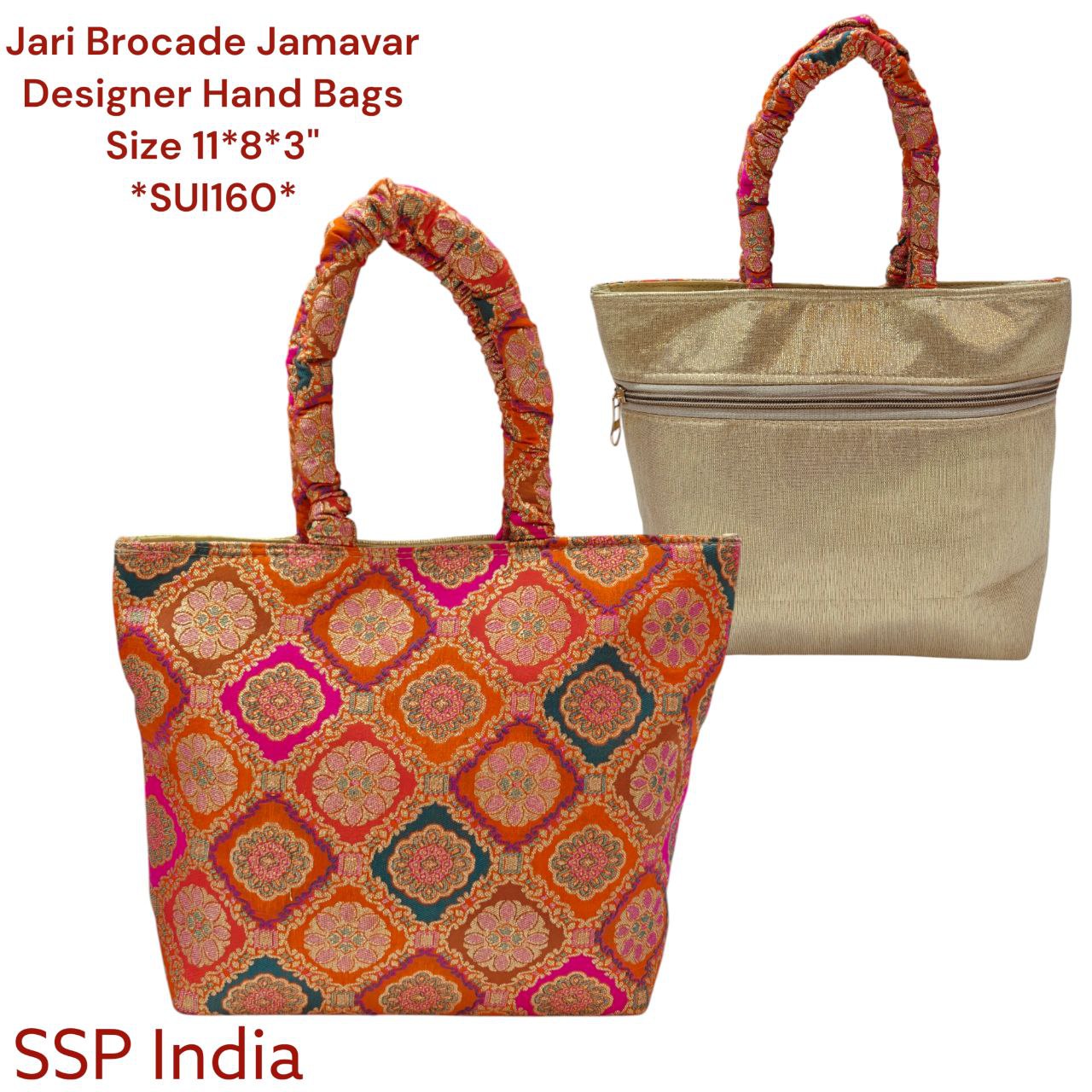 SHREE SHYAM PRODUCTS JARI BUTA BROCADE JAMAVAR DESIGN HAND BAGS