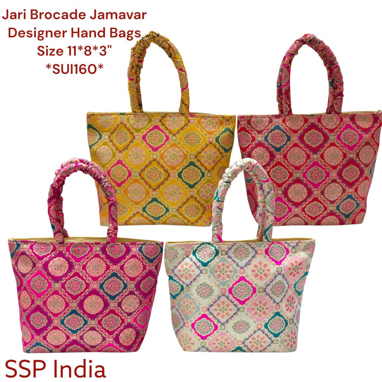 SHREE SHYAM PRODUCTS JARI BUTA BROCADE JAMAVAR DESIGN HAND BAGS