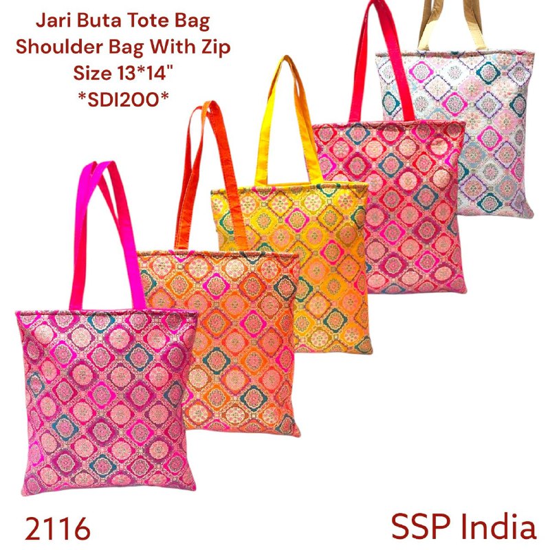 SHREE SHYAM PRODUCTS JARI BANARASI BUTA SILK TOTE BAGS