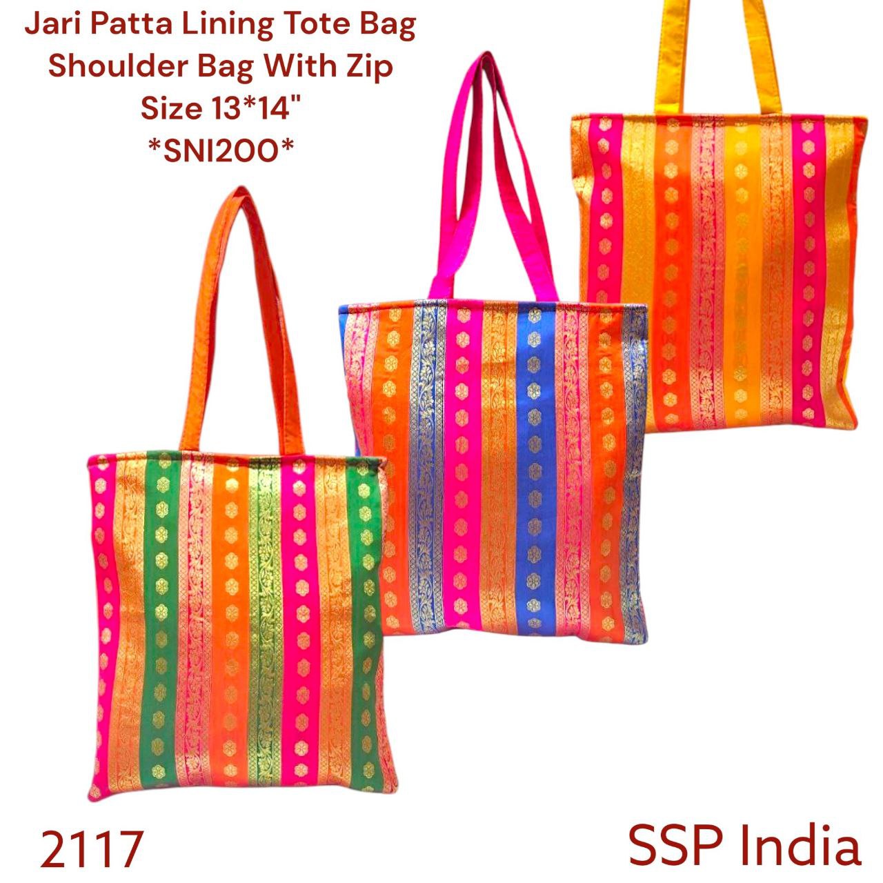 SHREE SHYAM PRODUCTS JARI LINING BANARASI SILK TOTE BAGS