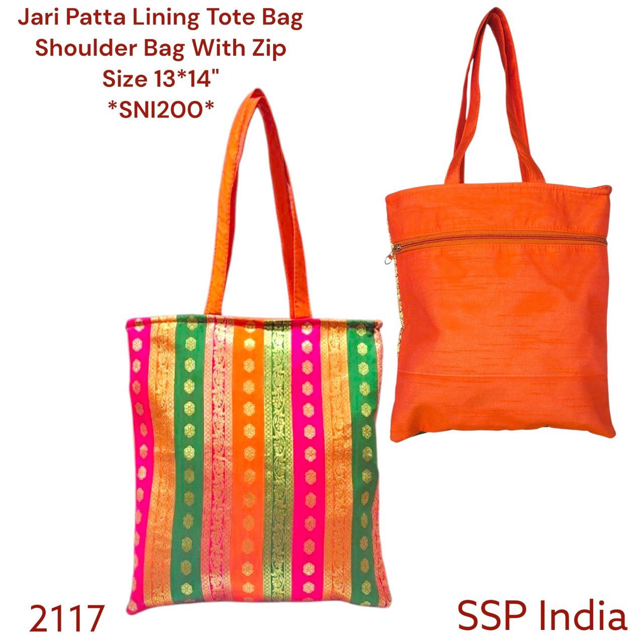 SHREE SHYAM PRODUCTS JARI LINING BANARASI SILK TOTE BAGS