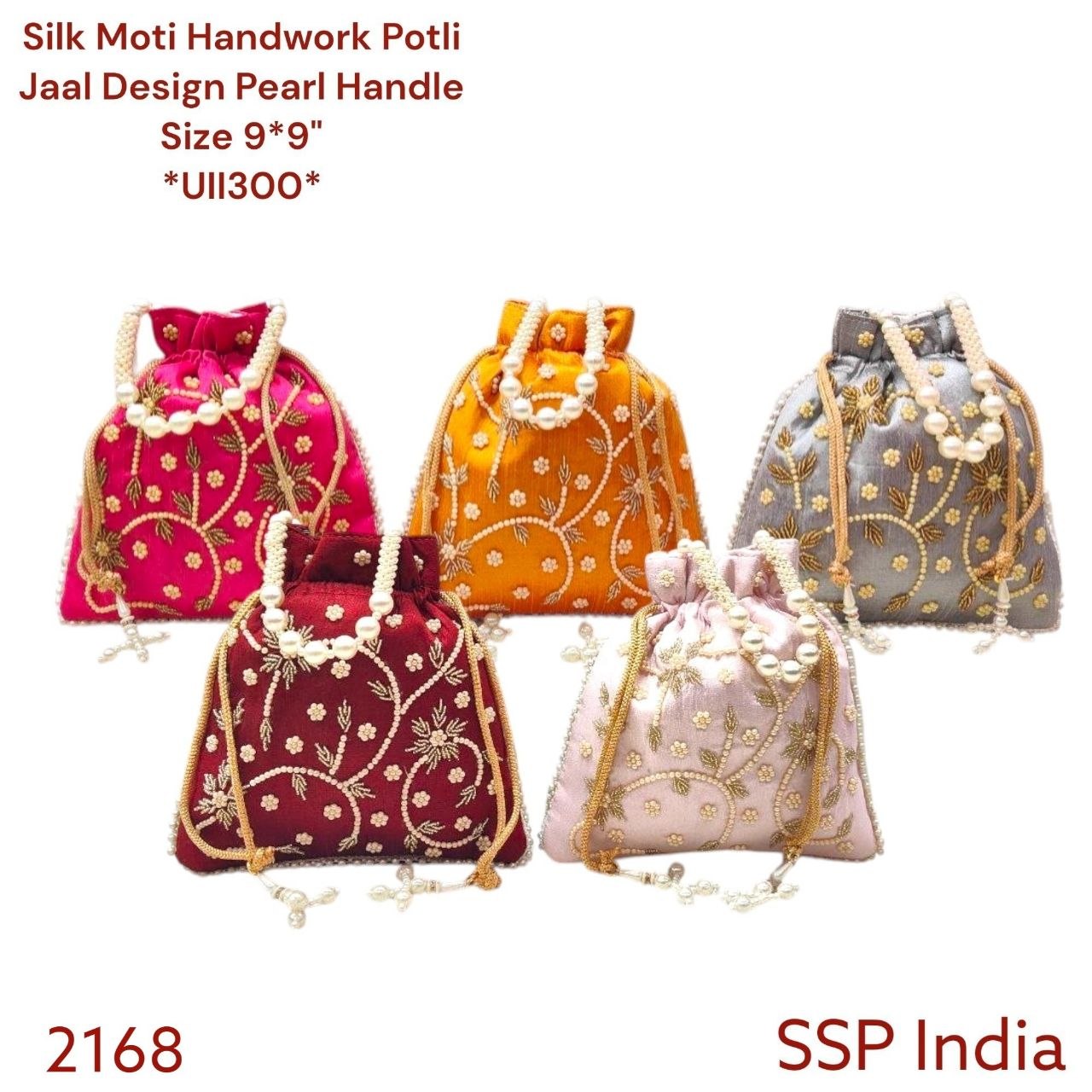 SHREE SHYAM PRODUCTS JAAL DESIGN HANDWORK SILK POTLI BAGS