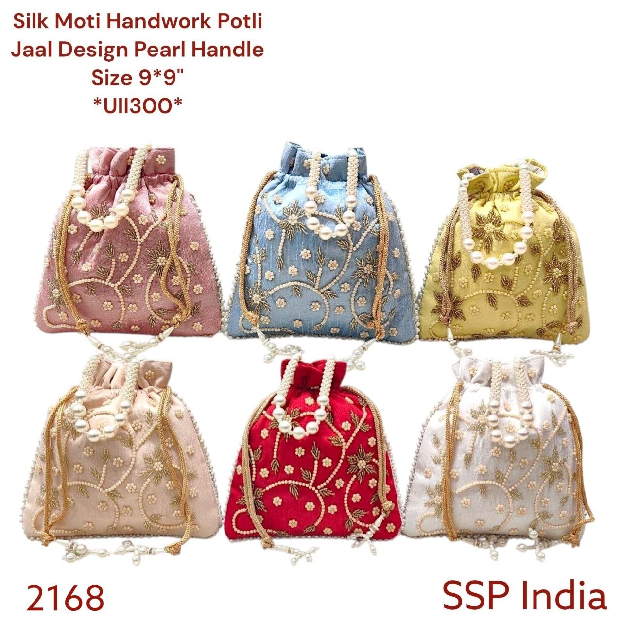 SHREE SHYAM PRODUCTS JAAL DESIGN HANDWORK SILK POTLI BAGS