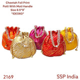 SHREE SHYAM PRODUCTS CHEETAH PRINT ROUND POTLI BAGS MOTI HANDLE