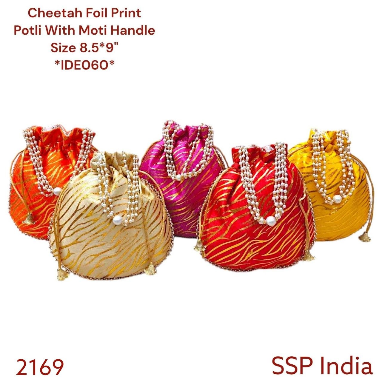 SHREE SHYAM PRODUCTS CHEETAH PRINT ROUND POTLI BAGS MOTI HANDLE