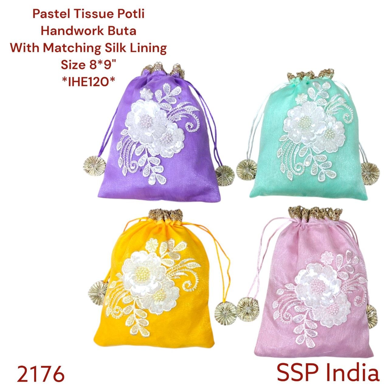 SHREE SHYAM PRODUCTS 8*9 INCH PASTEL POTLI TISSUE HANDWORK BUTA POTLI