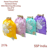 SHREE SHYAM PRODUCTS 8*9 INCH PASTEL POTLI TISSUE HANDWORK BUTA POTLI