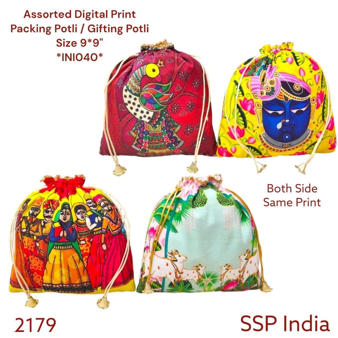 SHREE SHYAM PRODUCTS 9*9 INCH DIGITAL PRINT POTLI BAGS